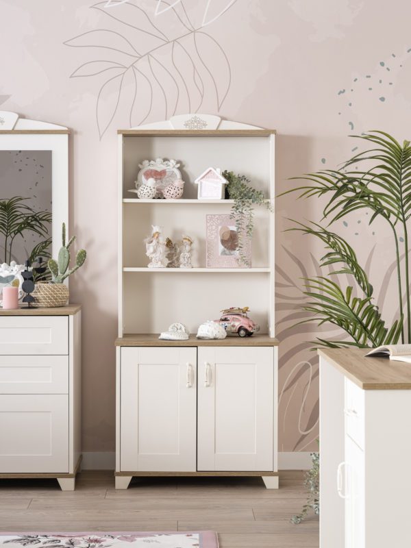 pink freesie shelf with cabinet