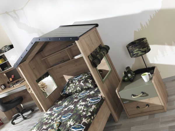 Camp bed and nightstand