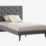 Luna Gray Bed Tufted Headboard with Black Metal Legs 100cm