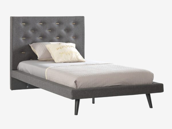 Luna Gray Bed Tufted Headboard with Black Metal Legs 100cm