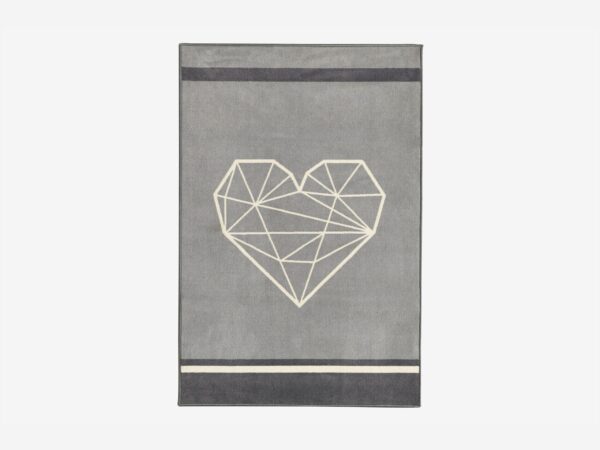 Luna Gray Carpet Geometric Heart with Dark Gray Border