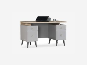 Luna Light Brown Study Table Dual Pedestal with Silver Legs