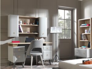 Luna Gray Study Table Unit Open Shelving with Metallic Handles