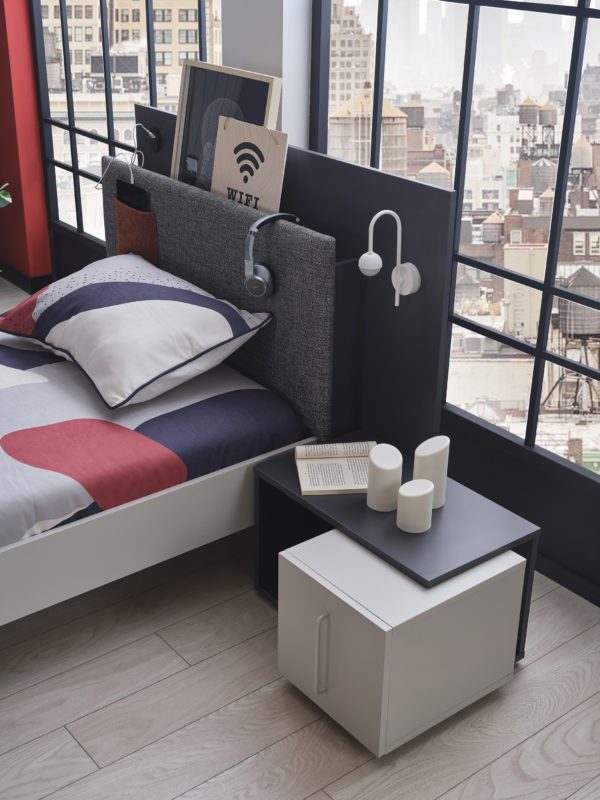 closeup of harvey bed and nightstand