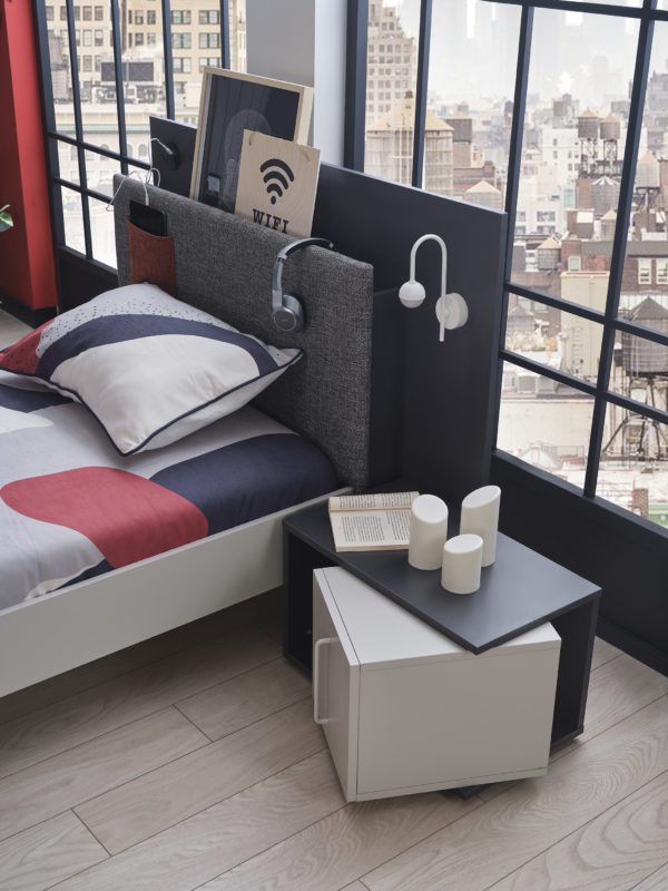 closeup of harvey bed and nightstand