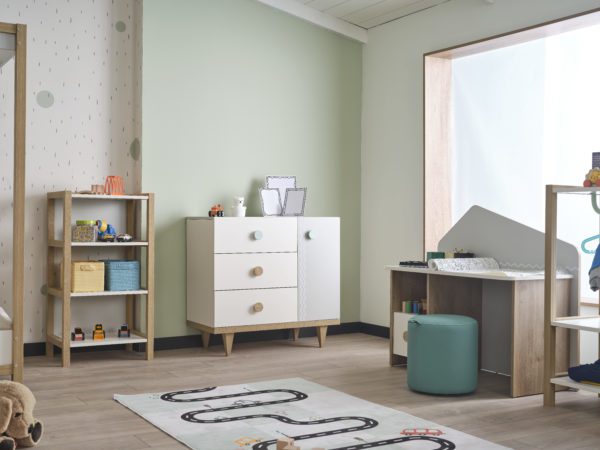 maudi dresser, shelf, study table, and chair